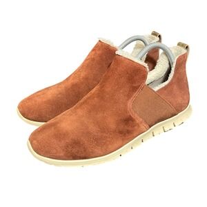 Cole Haan Zerogrand Boots Womens 10B Brown Suede Sherpa Lined Slip On Metallic